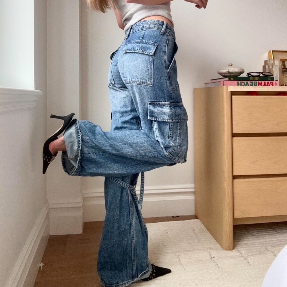 Zara Blue Flare Cargo Jeans